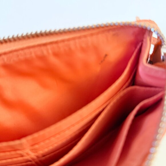 Coach Signature Canvas Leather Wristlet Wallet In Beige Peach Orange Read - Picture 16 of 16
